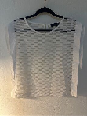 Beulah White Open-Knit Crochet Short Sleeve Top